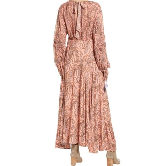 NWT Free People Mirage Maxi Dress Long Sleeve Flowy Boho Peach Combo Size 2 NEW - Picture 5 of 16